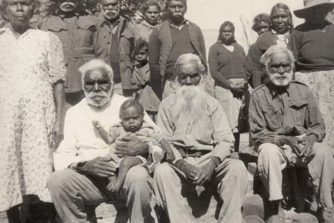 Sofia with husband Moses sitting beside Albert Namatjira’s father, Jonathon at Jay Creek.