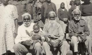 Sofia with husband Moses sitting beside Albert Namatjira’s father, Jonathon at Jay Creek.